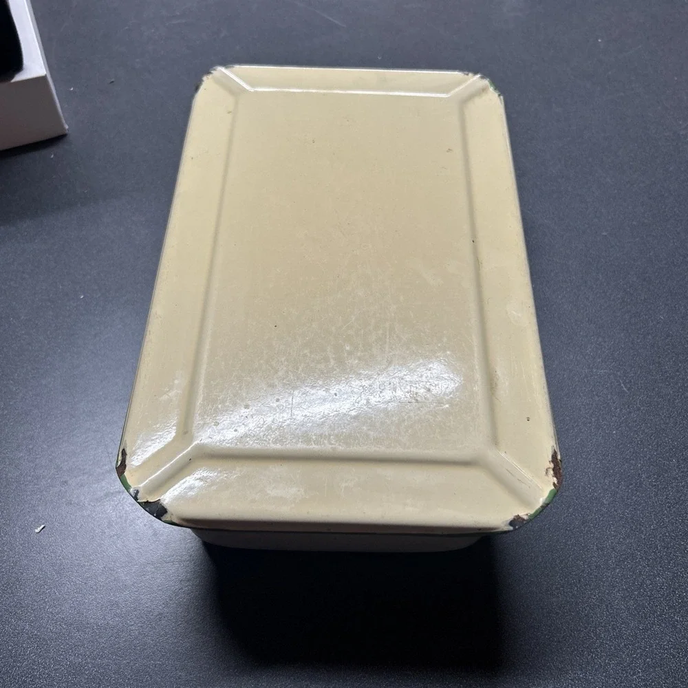 Vintage RefrigeratorHYDRATOR Tan Green Enameled Metal Box With Lid